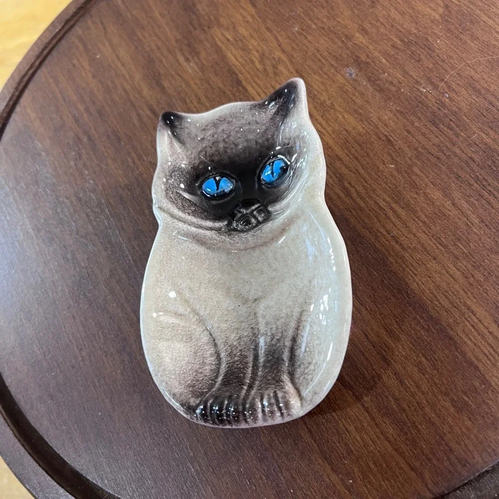 Vtg Italy Siamese Cat Ceramic Trinket Dish Blue Eyes Hand Painted MCM Ring Tray